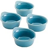 Rachael Ray Solid Glaze Ceramics Round Ramekins/Dipping Cup Set, 4 Piece, Agave Blue