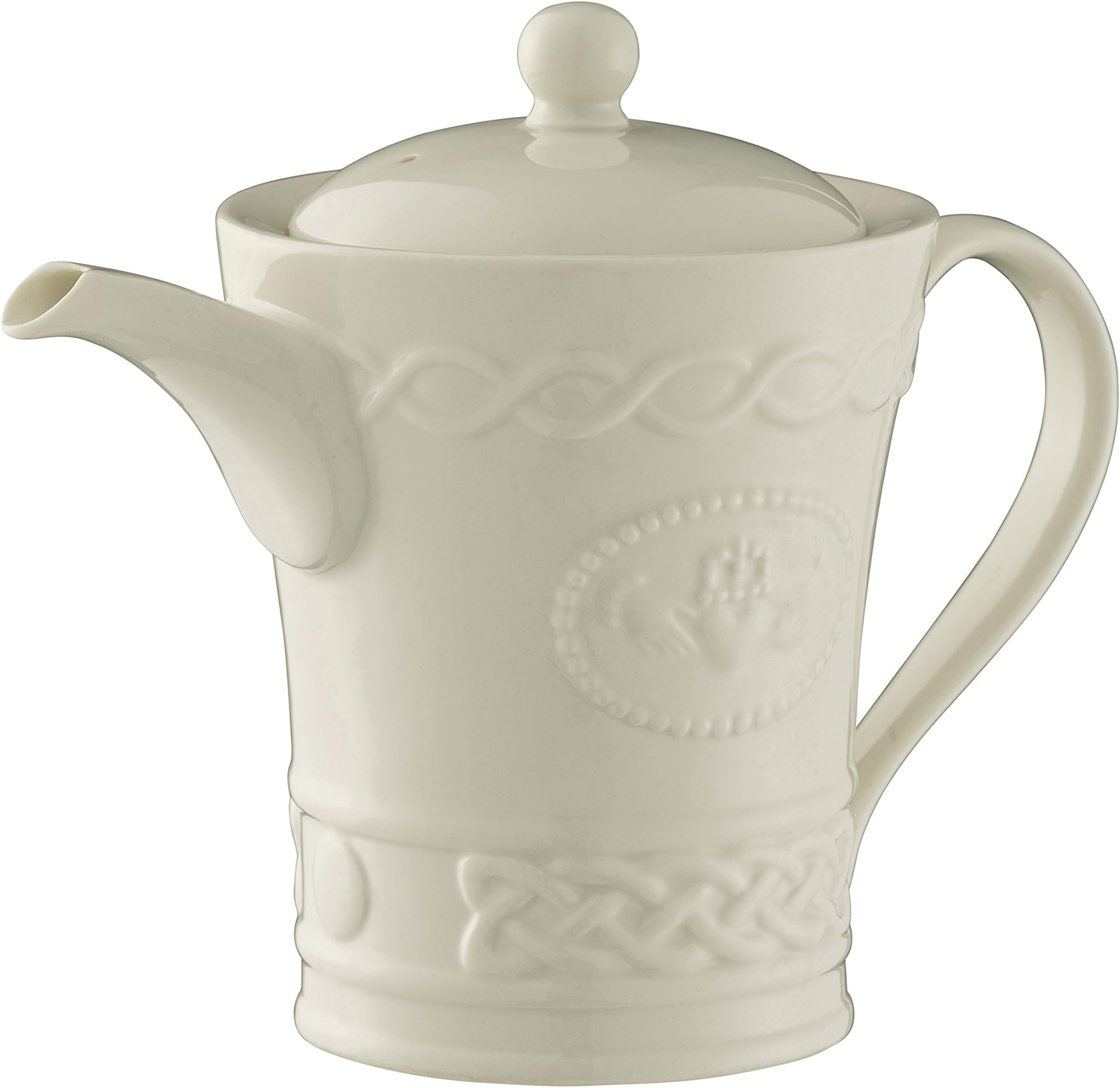 BelleekCladdagh Handcrafted Fine Parian China Beverage Pot, Embossed Celtic Knot Pattern, 7" x 4.2" x 6.3", 20oz White