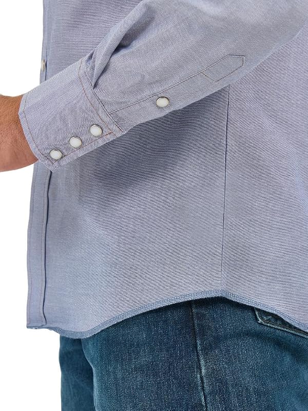 Herren Westernhemd mit Langen Ärmeln, Druckknopfverschluss, Gewaschene Oberfläche - Blau - 44 cm Hals 94 cm Ärmel