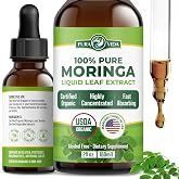 PURA VIDA MORINGA Leaf Extract Liquid Drops - USDA Organic Certified - Highly Purified, Bioavailable &amp; Faster Absorption than Moringa Powder or Capsules - Single Origin Moringa Oleifera Leaves Extract