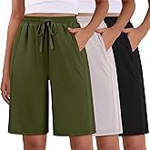 Evervibe 3 Pack Women's Bermuda Shorts Summer Drawstring Elastic Waisted Comfy Casual Sweat Long Shorts