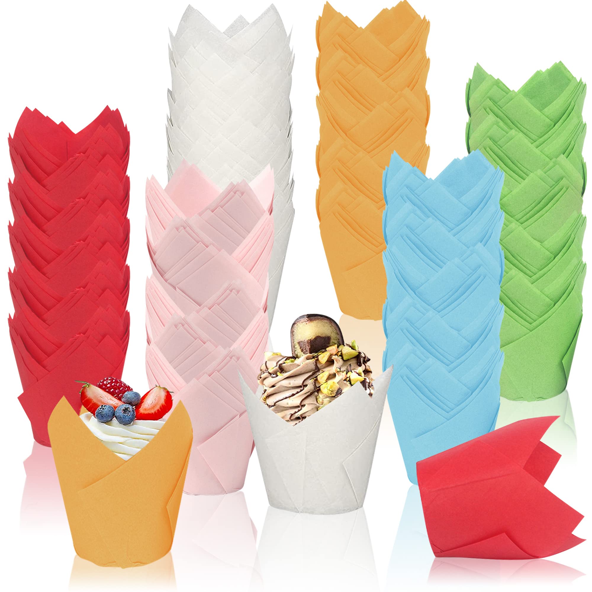 Lighterday 300 Pcs Cupcake Cases Colors Mixed Muffin Cases for Baking Greaseproof Tulip Baking Cups,Muffin Cases for Weddings Birthdays Party (Colorful & 300 Pcs)