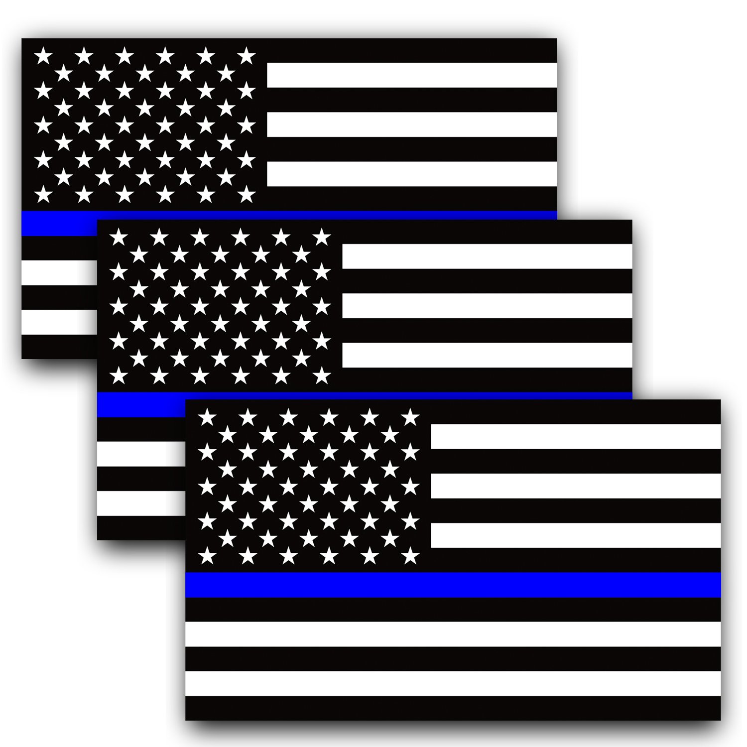 ANLEY 5 X 3 inch Thin Blue Line US Flag Decal - Black White and Blue Reflective Stripe American Flag Car Stickers - Support Police and Law Enforcement Officers (3 Pack)