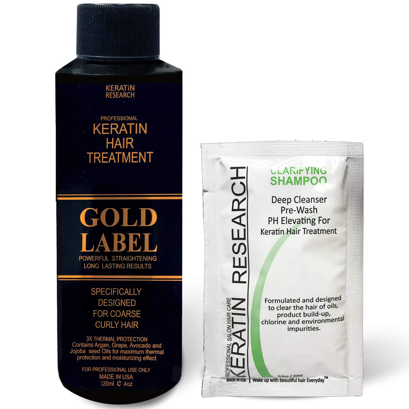 Gold Label 120ml Professional Results Brazilian Keratin Blowout Hair Treatment with 20ml Clarifying Shampoo Enhanced Specifically Designed for Coarse Curly Black African Dominican Brazilian Hair
