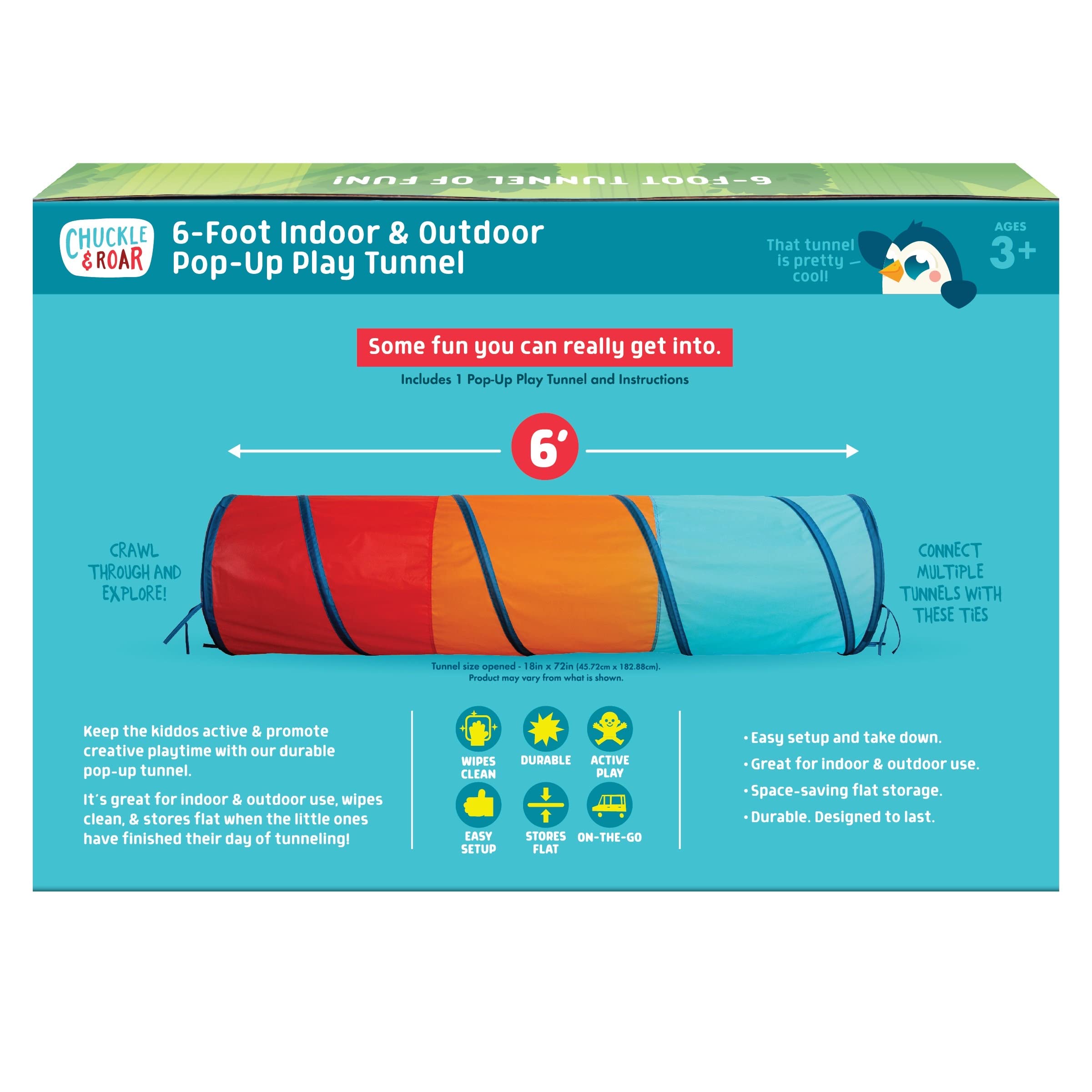 Chuckle & Roar - Pop Up Play Tunnel - Active Play for Toddlers - Preschool pop up Tent Companion - Ages 3 and up - Rainbow Tunnel