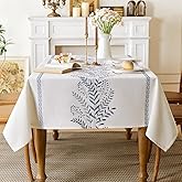 Aiimart Linen Style Embroidered Tablecloth, Waterproof and Wrinkle-Resistant Table Cloth Rectangle Tables, Farmhouse Floral Rectangle Table Cover for Dining Room and Outdoor Parties(Blue, 55"x71")