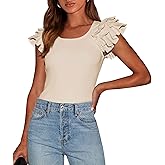 PRETTYGARDEN Women's Ruffle Short Sleeve Shirts 2026 Summer Casual Basic Tee Cute Fitted Crew Neck Fashion Tops Clothes