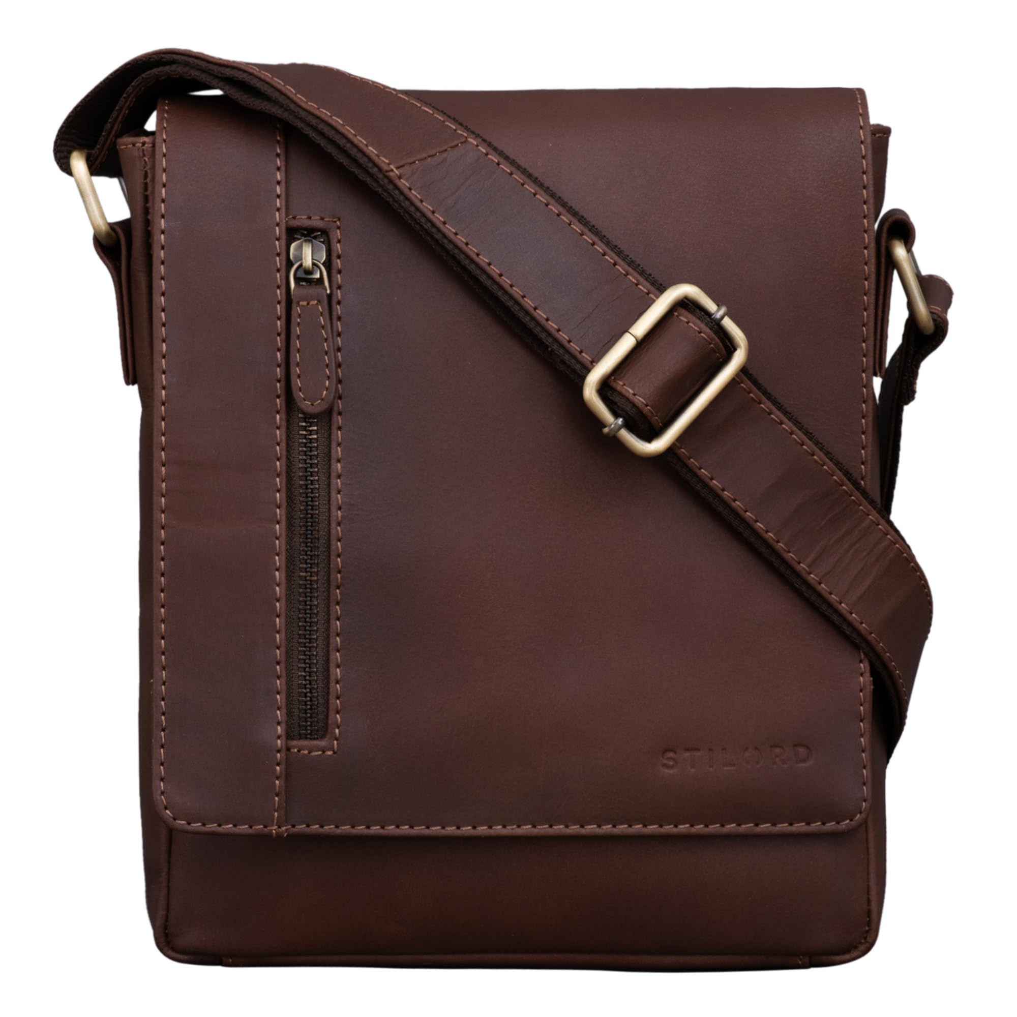 STILORD "Easton" Flap Over Leather Bag Vintage Messenger Bag for 10,1 Inch Tablet Cross Body Shoulder Bag DIN A5 in Genuine Leather Colour:Havanna - Brown