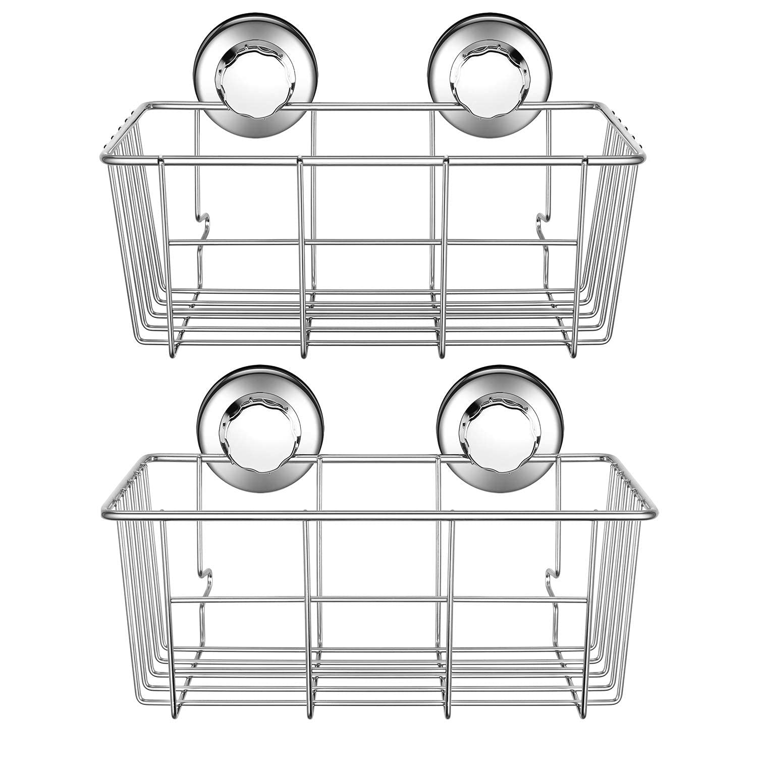 SANNO Suction Shower Caddy Shower Organiser Basket Shelf with Super Strong Suction Cups, Bath Organizer Kitchen Storage Basket for Gel Holder Bathroom Storage Shampoo, Conditioner -2 Packs