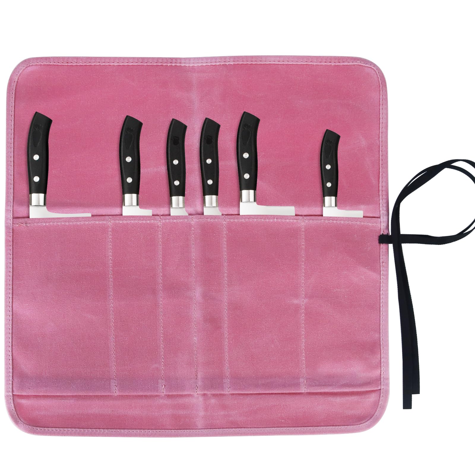 Photo 1 of (bagged) (used/fair) JOINDO Knife Roll Bag, Chef’s Knife Roll Bag, Heavy Duty Chef Knife Roll Bag with 6 Slots, Waxed Canvas Knife Bag Roll, Knife Pouch Holder for Home Kitchen Travel Camping,PinkLPNO402779735
