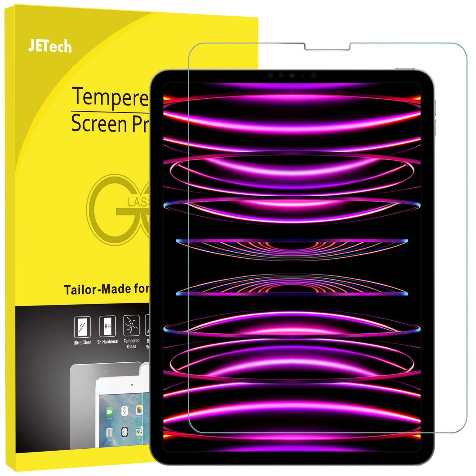 JETech Screen Protector for iPad Pro 11-Inch (2022/2021/2020/2018 Model), iPad Air 5/4 2022/2020 10.9-Inch, Face ID Compatible, Tempered Glass Film, 1-Pack