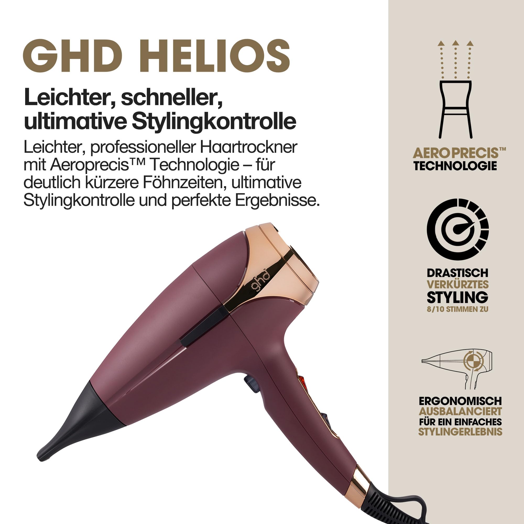 ghd helios Föhn: Professioneller Haartrockner für ultra schnelles & präzises Styling, leichtes Design mit 120 km/h Luftstrom, Blowout & Anti Frizz Finish, Hair Dryer für alle Haartypen 3