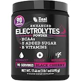 Zeal Naturals Electrolyte Powder - 90 Servings | Keto Electrolytes Powder | Zero Sugar, BCAAs, B-Vitamins | Potassium, Zinc, Magnesium | Hydration Powder Recovery Drink | Black Cherry