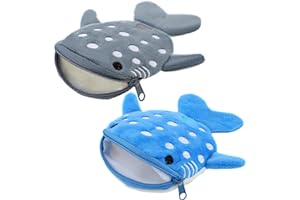 2Pcs Whale Shark Coin Purse, Mabor Cute Kawaii Wallet Whale Shark Dolphin Plush Coin Pouch with Zipper Mini Cartoon Pouch Portable Sea Animal Change Purse for Girls Women