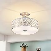 LMSOD 3-Light Brushed Nickel Semi Flush Mount Ceiling Light Fixture,Modern Drum Crystal Metal Acrylic Round Close to Ceiling 