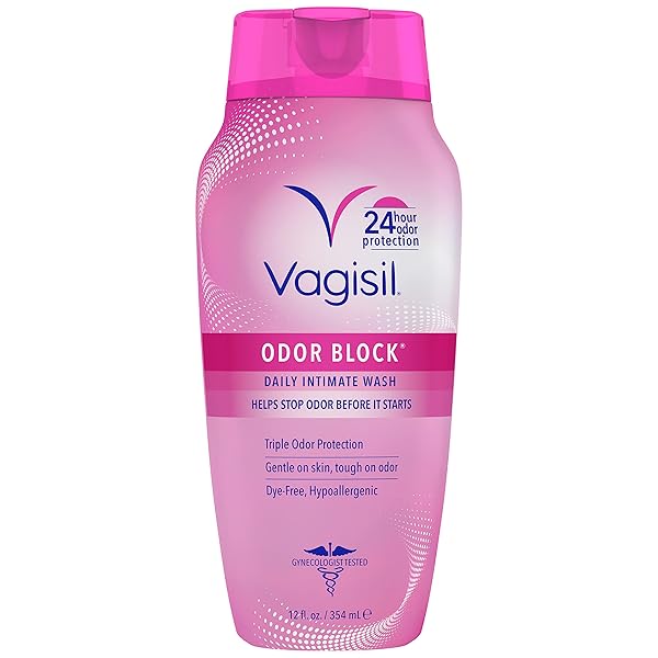 VAGISIL FEMININE WASH FOR INTIMATE AREA HYGIENE, ODOR BLOCK, GYNECOLOGIST TESTED, HYPOALLERGENIC, 12 OZ, (PACK OF 1)