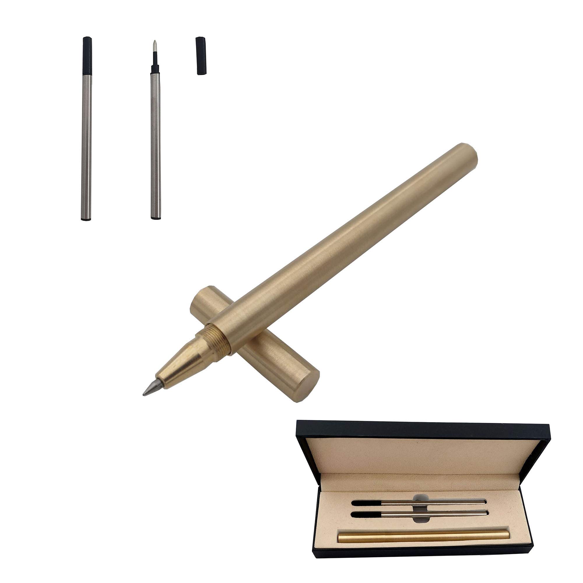Accod Handmade Brass Pen Ballpoint Pen Signature Pen Gel pen High-end Gift Box with Two Replaceable Black Refills(0.5mm) Gift for Friends Classmates Family and Colleagues