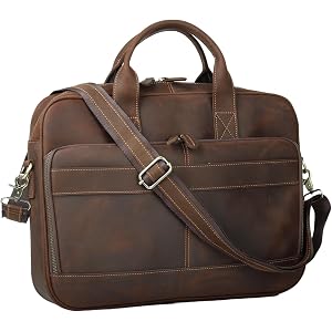Genuine Crazy Horse Leather Briefcase for Men, 15.6 Inch Vintage Laptop Messenger Bag, Large Capacity Business Shoulder