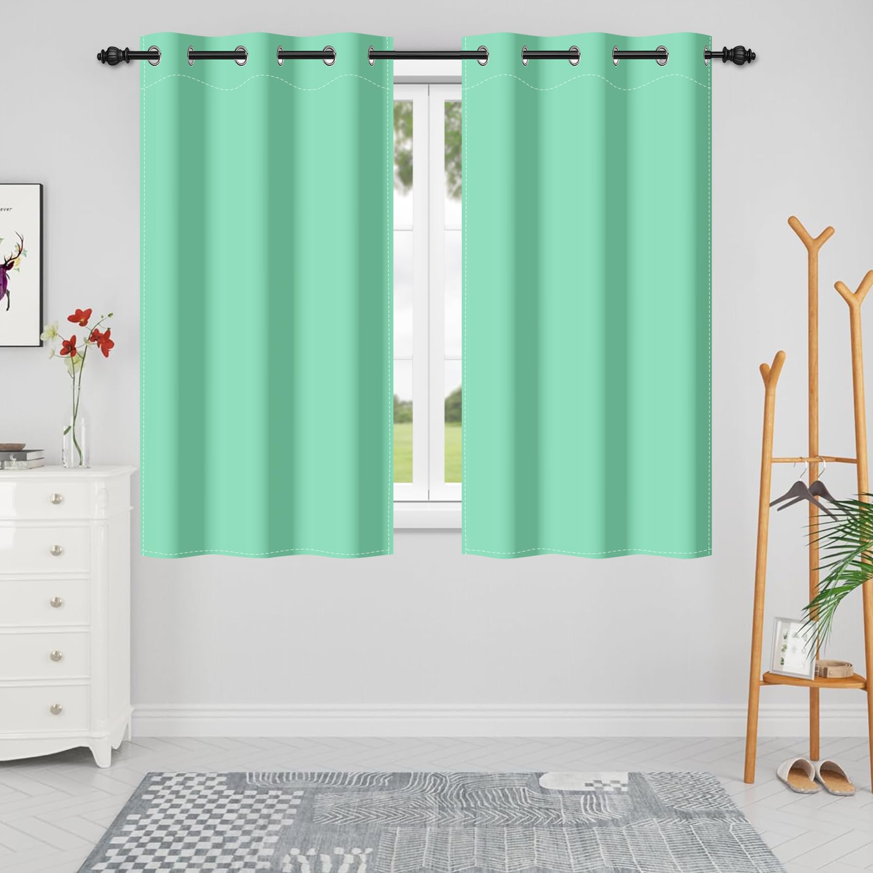 Photo 1 of Renaiss Mint Green Room Darkening Window Curtains Solid Color Aqua Energy Saving Blackout Window Drapes Light Blocking Noise Reduce Thermal Insulated Grommet Window Treatments 42x63 Inches X 2 Panel