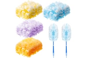 Vesici 100 Pcs Duster Refills Compatible with Swiffer Dusters Bulk Disposable Replacement Thickened with 1 Handle Heavy Duty for Cleaning, Office (Yellow,Blue,Orange,Purple)