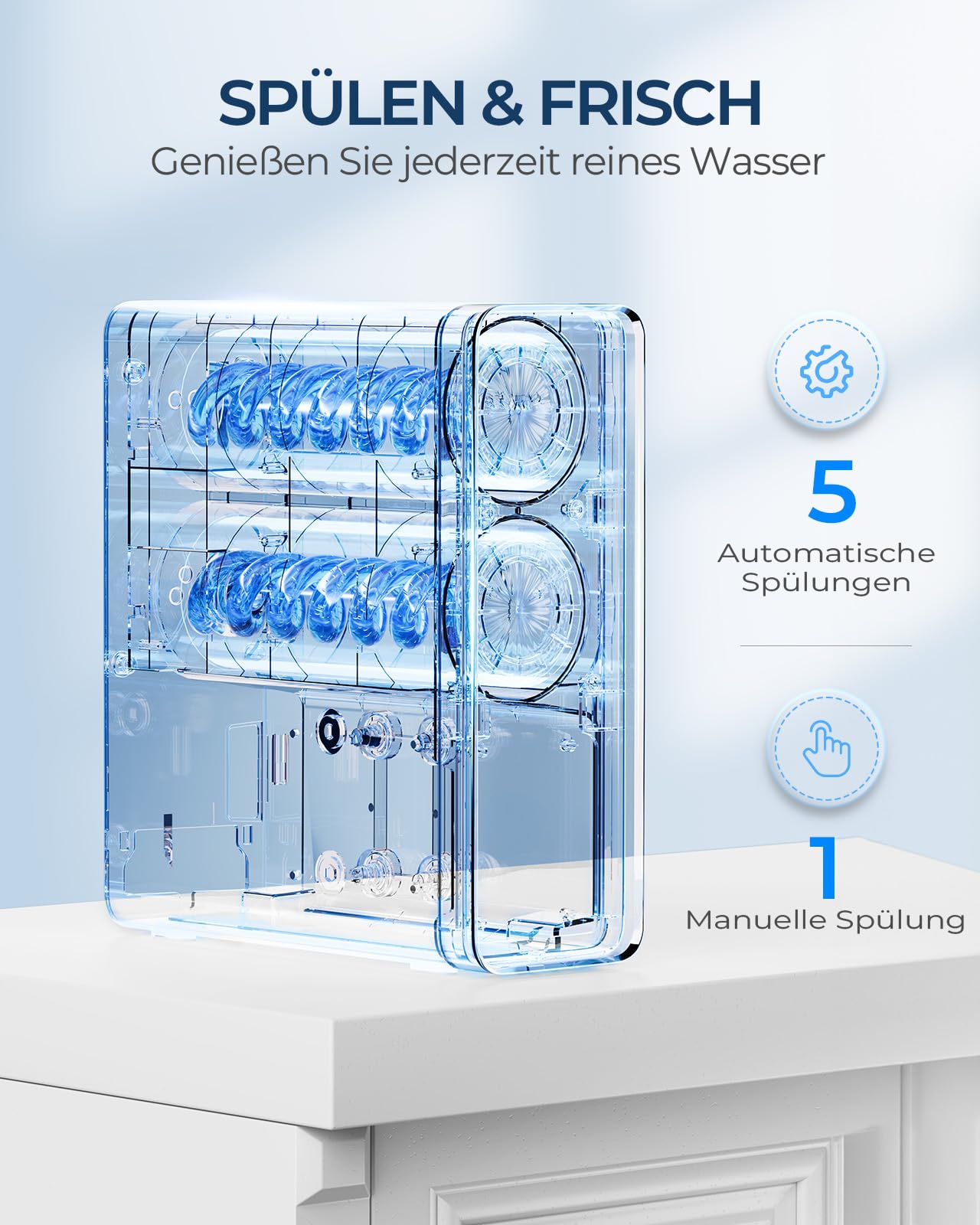 Ecoviva Untertisch Osmoseanlage, Trinkwasser Umkehrosmoseanlage mit 8-stufige Filtration, 600 GPD, Hochleistungs-Osmoseanlage mit 2.5:1 Rein zu Abfluss, Einfache Installation, Schwarz