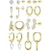 Small Gold Hoop Earrings Set for Women - 14K Gold Plated Hypoallergenic Huggie Hoop Studs Earring Stacks for Sensitive Ears - Cartilage Earring Sets for Multiple Piercing 8 Pairs