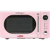 Nostalgia Countertop Microwave Oven with Easy Clean Interior - Retro Microwave with LED Display &amp; Child Lock- Compact 0.7 Cu. Ft. Oven With 12 Pre-Programmed Settings for Quick Cooking- 700-Watts-Pink