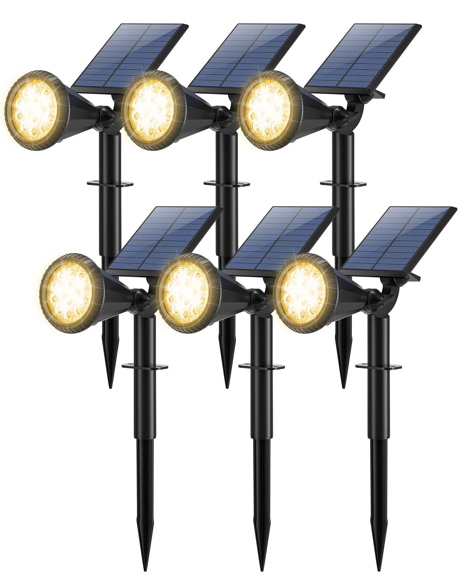 Photo 1 of Tadyreal Solar Spot Lights Outdoor Waterproof 180° Adjustable Solar Powered Landscape Lights for Yard 4 Lighting Modes Solar Spotlights for Pathway Garden Outside Wall Pool Porch (6 Pack, Warm White)