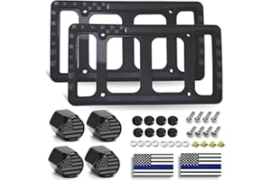 BGMVFK Silicone American Flag License Plate Frames- Patriotic Black Rubber USA Stars and Stripes Flag on Matte Black Holder Cover with Screws Caps, 2 Pack for Front and Rear Car Tags