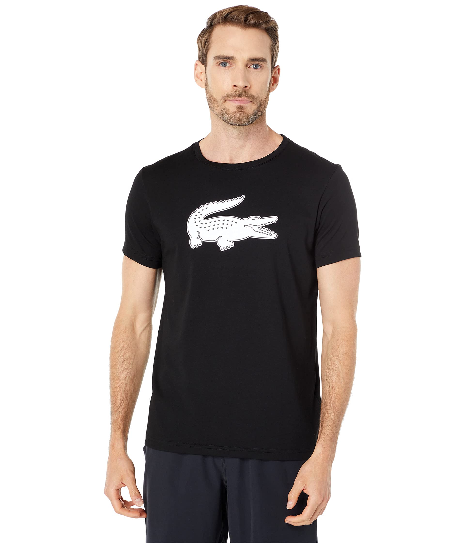 Lacoste Men's Ultra Dry XXL Logo Sport T-Shirt, Black & White, 3X-Large Image