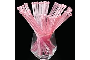 hapray 100-PCS Pink Glitter Plastic Swizzle Sticks, Crystal Cake Pops, Cocktail Coffee Drink Stirrers, Stir Sticks for Valentine's Day Christmas Party, 7.24 Inch