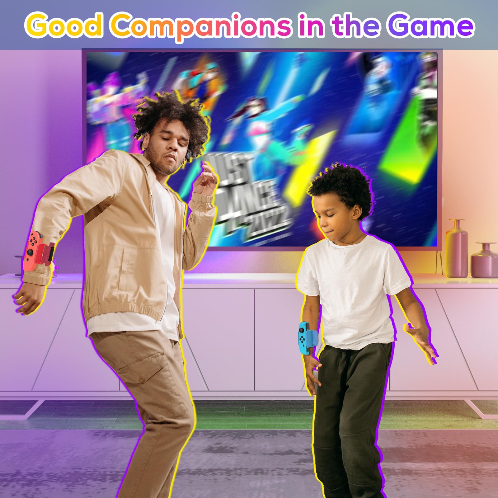 Auarte 2 Pack Wrist Band for Nintendo Switch Dance Games, Adjustable Wrist Strap for Just Dance 2025, 2024, 2023, 2022, 2021, 2020,Unlimited ＆ Zumba, Switch Accessories for Switch/OLED Joycon,Red Blue