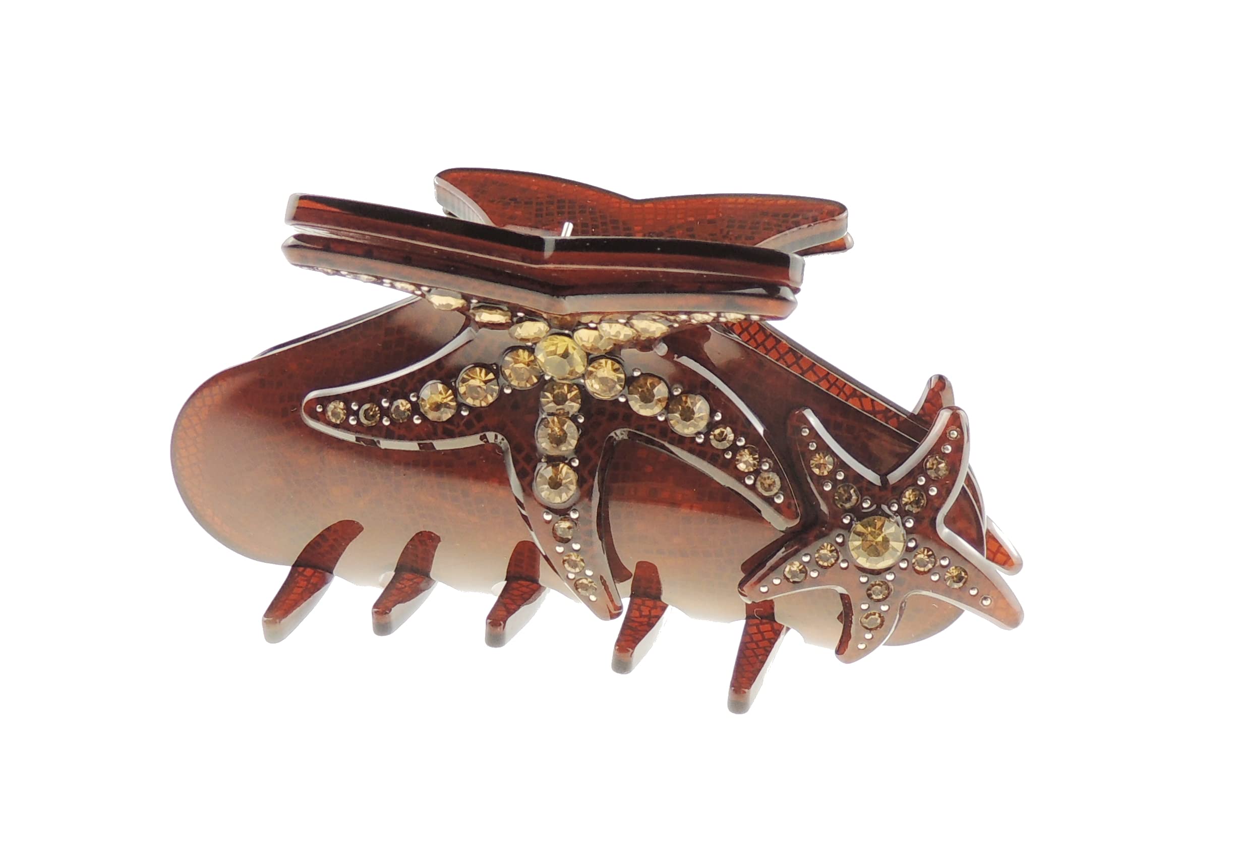 Sparkly Women Girls Crystal Diamante Rhinestone Gems Bridal Wedding Formal Occasion Headpiece Party Styling Hair Accessories Butterfly Claw Jaw Clip Octopus Clamp 9cm Starfish (Chocolate)