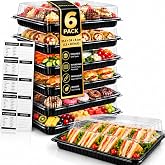 Zumart 6 Pack Catering Trays with Lid &ndash; 13" Serving Trays with Lids - Reusable Serving Platter With Lid for Catering, Buffet, Picnics &amp; Events &ndash; Party Trays With Lids (13.39 &times; 9.84 &times; 2.95 inch)