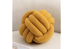 XIAIJIA Knot Pillow Ball Round Decorative Pillow Yellow Throw Pillow Soft Pillow for Bed Living Room (Small,8.6inches)