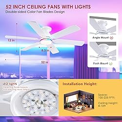 Ceiling Fans with Lights- 52" RGB Low Profile
