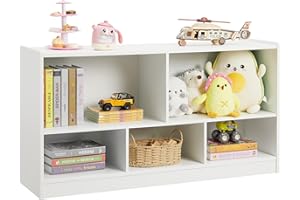 ONIRW Kids Toy Storage Organizer, 5-Section Storage Cabinet for Organizing Books Toys, Wooden Bookshelf Daycare Furniture for School, Classroom Playroom, Nursery, Kindergarten (White)