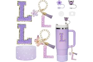 Liangang 9PCS Stanley Cup Accessories Set,Compatible with Stanley Cup 30oz 40oz,Including 2PCS Stanley Straw Cover and Boot,Spill Proof Stopper,2PCS Handle Charm, 2PCS Sticker Letter (Letter L)