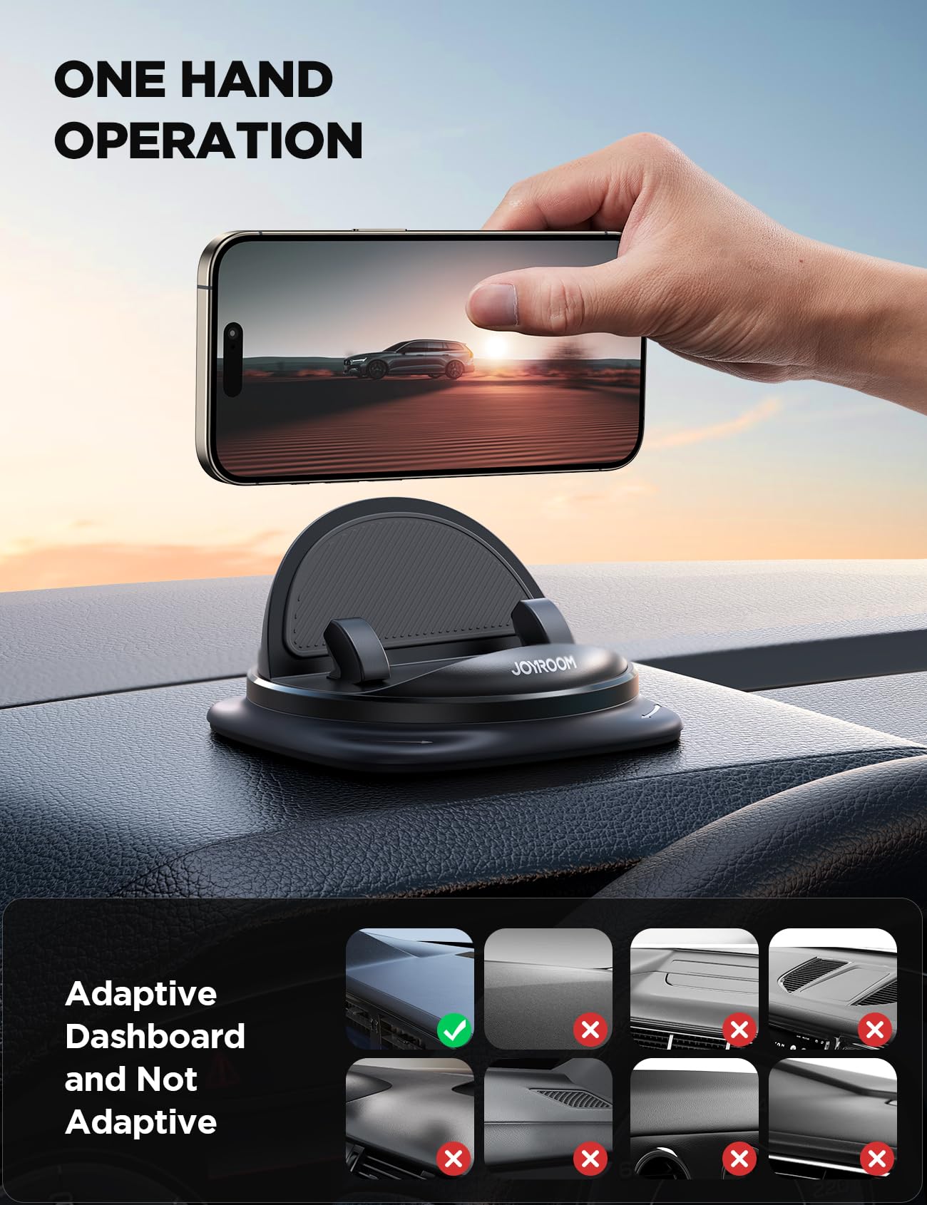 JOYROOM Phone Holders for Your Car, 360° Rotatable Cell Phone Car Mount Adjustable Spring Design Dashboard Phone Mount for Car, One-Hand Operation for iPhone 16 pro Samsung S25 All 4-7