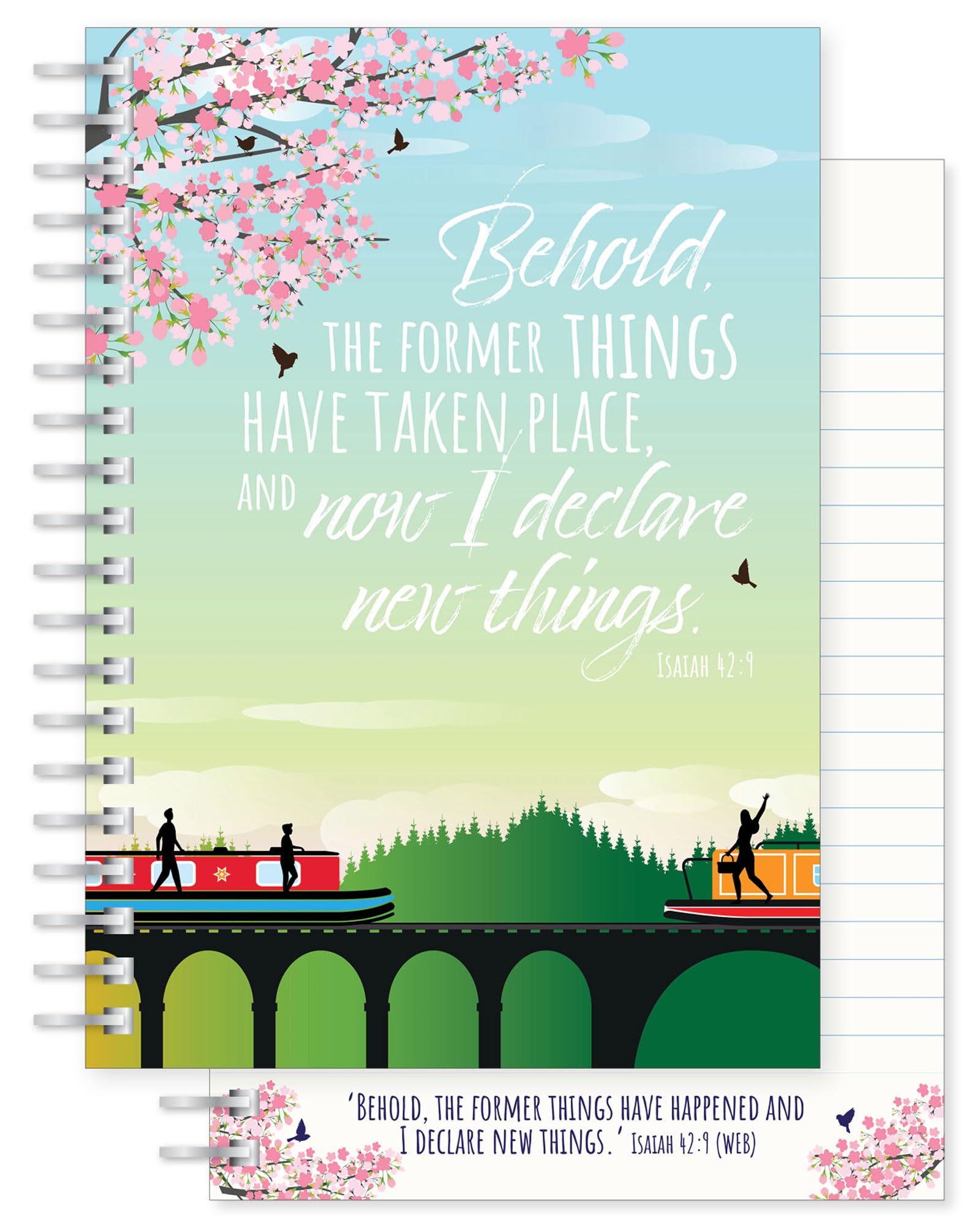 Christian Notebook, New things, softback notebook A5 lined, with Isaiah 42:9 Bible verse. Perfect as a Bible Study Journal or Christian Gift, by Just Cards Direct