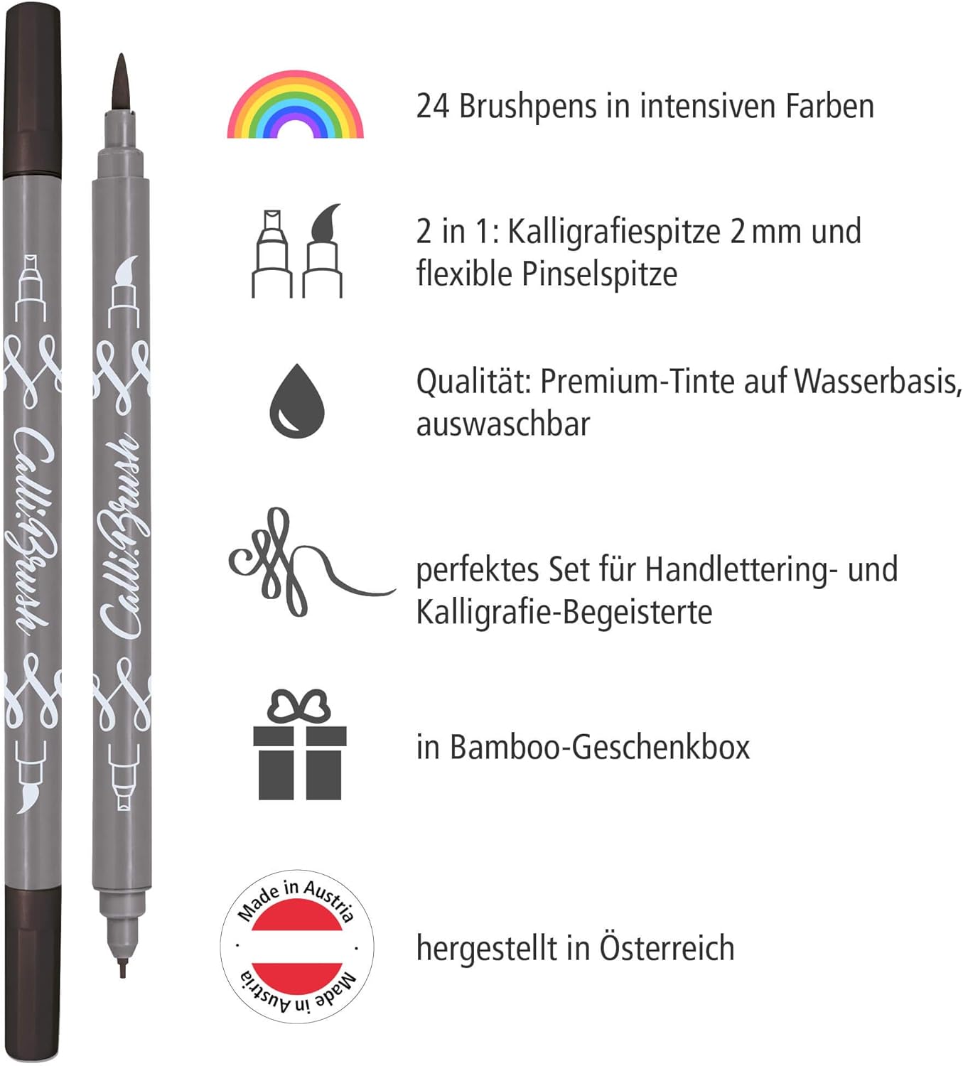 Online Calli.Brush Handlettering Brush-Pens, Multicolor in Bambus Box, 24 count (Pack of 1) - Image 3