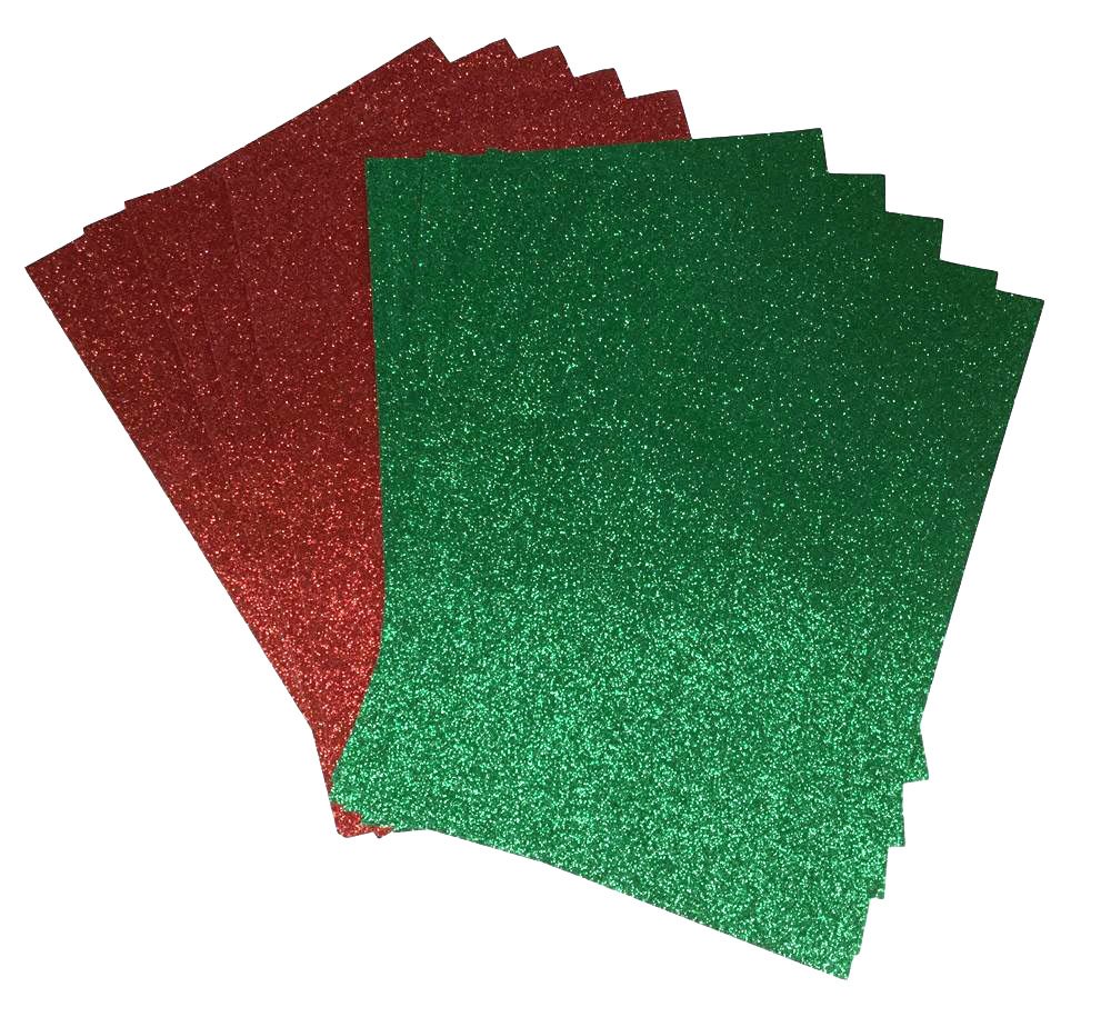 10 x A4 Glitter Paper Green and RED Sparkly Soft Touch Non Shed Thick 150gsm Christmas Paper 5 Sheets of Each