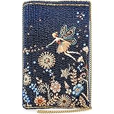 Mary Frances Fairy Dust Beaded Crossbody Phone Bag – Sleek Evening Clutch with Zipper Closure for Travel, Weddings, Parties – Blue/Gold