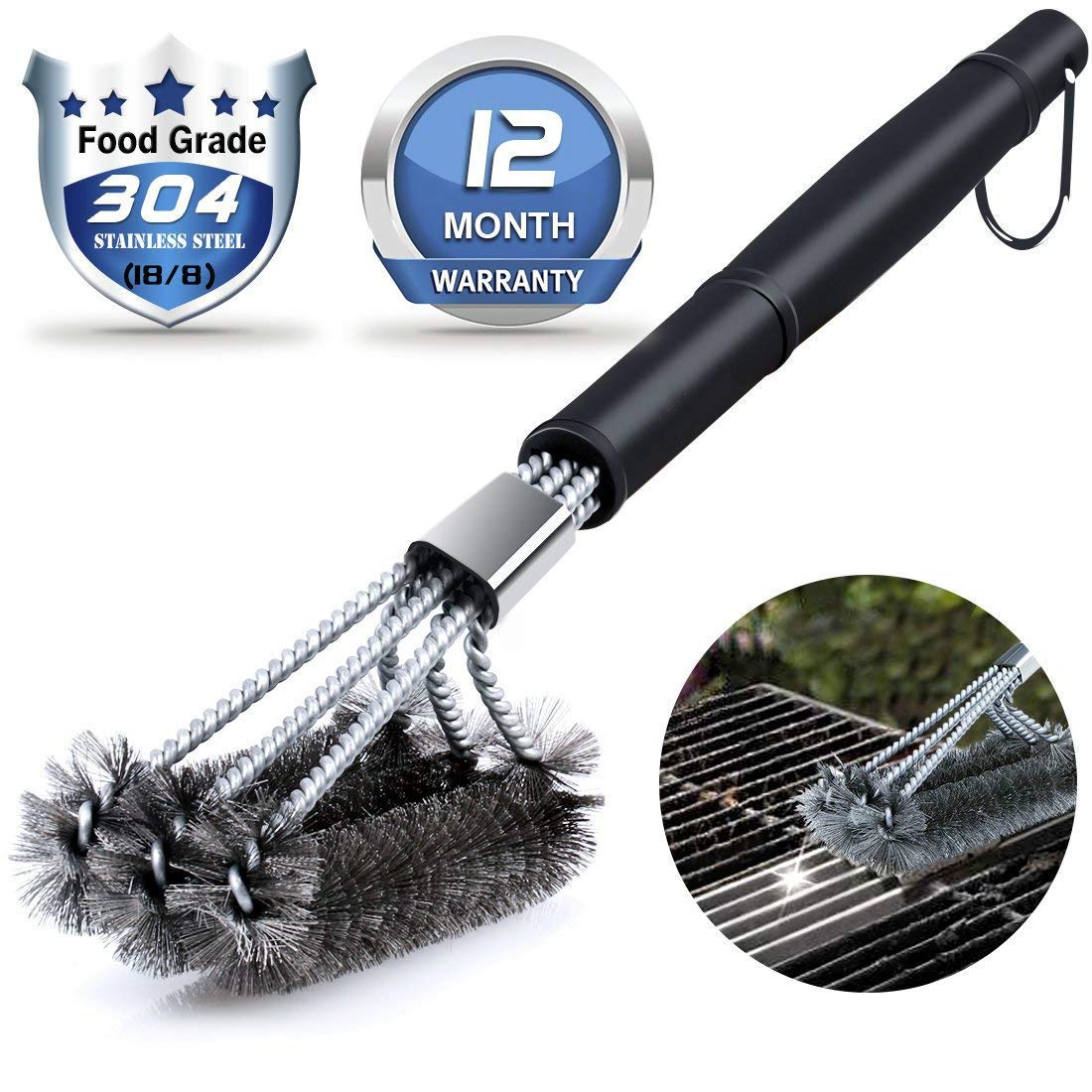 Aotono 18' Triangle Metal BBQ Grill Cleaning Brush,Heavy Duty 3-Branch Stainless Steel Barbecue Bristles Cleaner for Easier Clean Burners and Cooking Grates Racks
