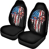FEIONAGY American Flag Skull Patriotic 2pcs Car Seat Covers, Front Auto Seat Cover Protectors, Universal Fit for Most Car, Truck, SUV and Van