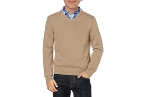 Haloumoning Boys School Uniform Sweater Kids Long Sleeve V Neck Pullover Fall Winter Clothes 5-14 Years