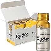 Ryde: Focus Shot | Orange Flavor | L-Theanine & Ginseng | Green Tea Caffeine | Vitamins B2 & B7 | 0 Calories, 0 Sugar | 2 FL OZ Shots | Supports Focus* (8 Pack)
