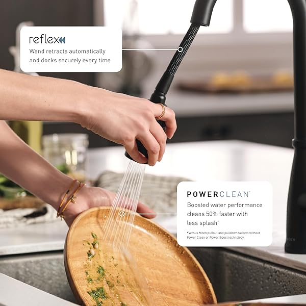 MOEN ADLER MATTE BLACK ONE-HANDLE HIGH ARC KITCHEN SINK FAUCET WITH POWER CLEAN, MODERN KITCHEN FAUCET WITH PULL DOWN SPRAYER, 87233BL