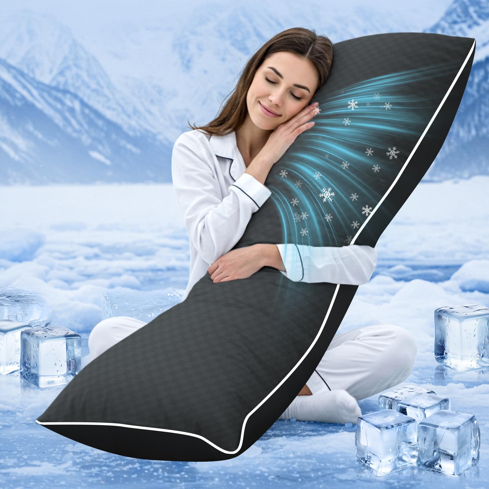 YZ HOME Cooling Body Pillow for Adults- Pillow Insert with Shredded Blue Memory Foam, Soft Support for Side Sleeper, Pregnant Women,Back Pain Relief, Washable Pillowcase (20x54 Inch, Dark Gray)