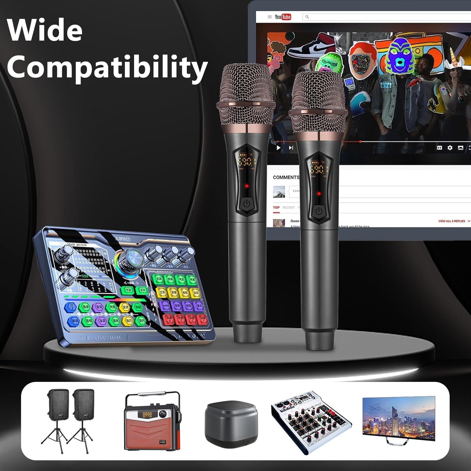 ALPOWL Wireless Microphones, Metal Dynamic Microphone System with Rechargeable Receiver, 50H Duration, 200ft Range, Microphone for Karaoke Singing, Wedding, DJ, Party, Speech, Church